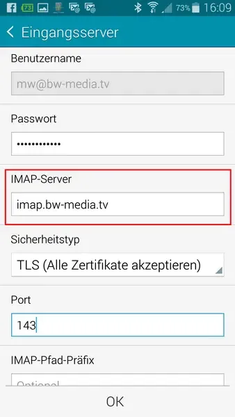 Android: SMTP-Einstellungen
