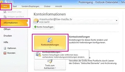 Outlook: Kontoeinstellungen